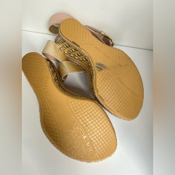 Stuart Weitzman‎ Gold Metallic Studded Espadrille Wedge Sandals 7M - Picture 13 of 15